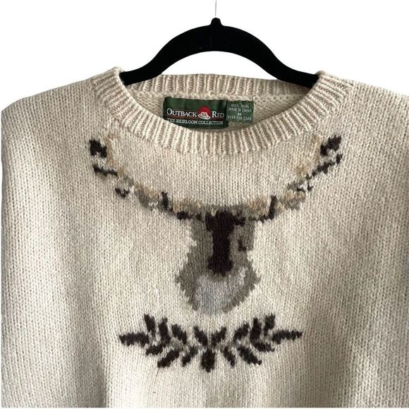 OUTBACK RED vintage crew neck long sleeve sweater moose cream S/M - Picture 2 of 7